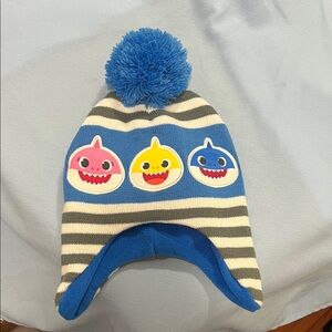 Kids Striped Shark Hat with Pom Pom